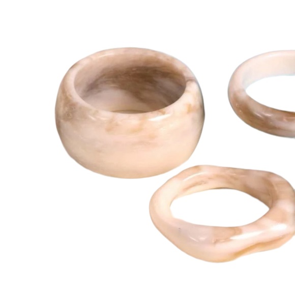 Set of 3 Marbled Chunky Earth Tone Neutral Rings - Picture 8 of 11